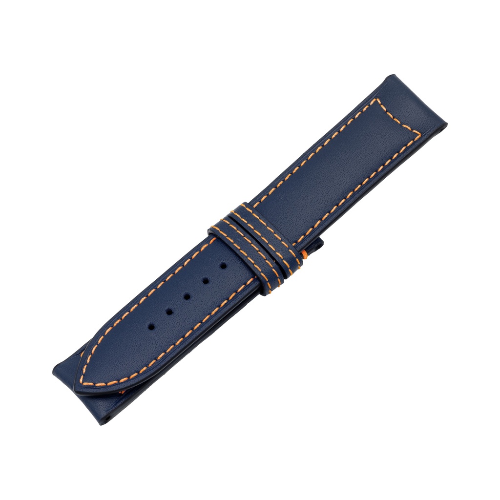 Classic Leather Blue Marine Strap,  Stitching Orange