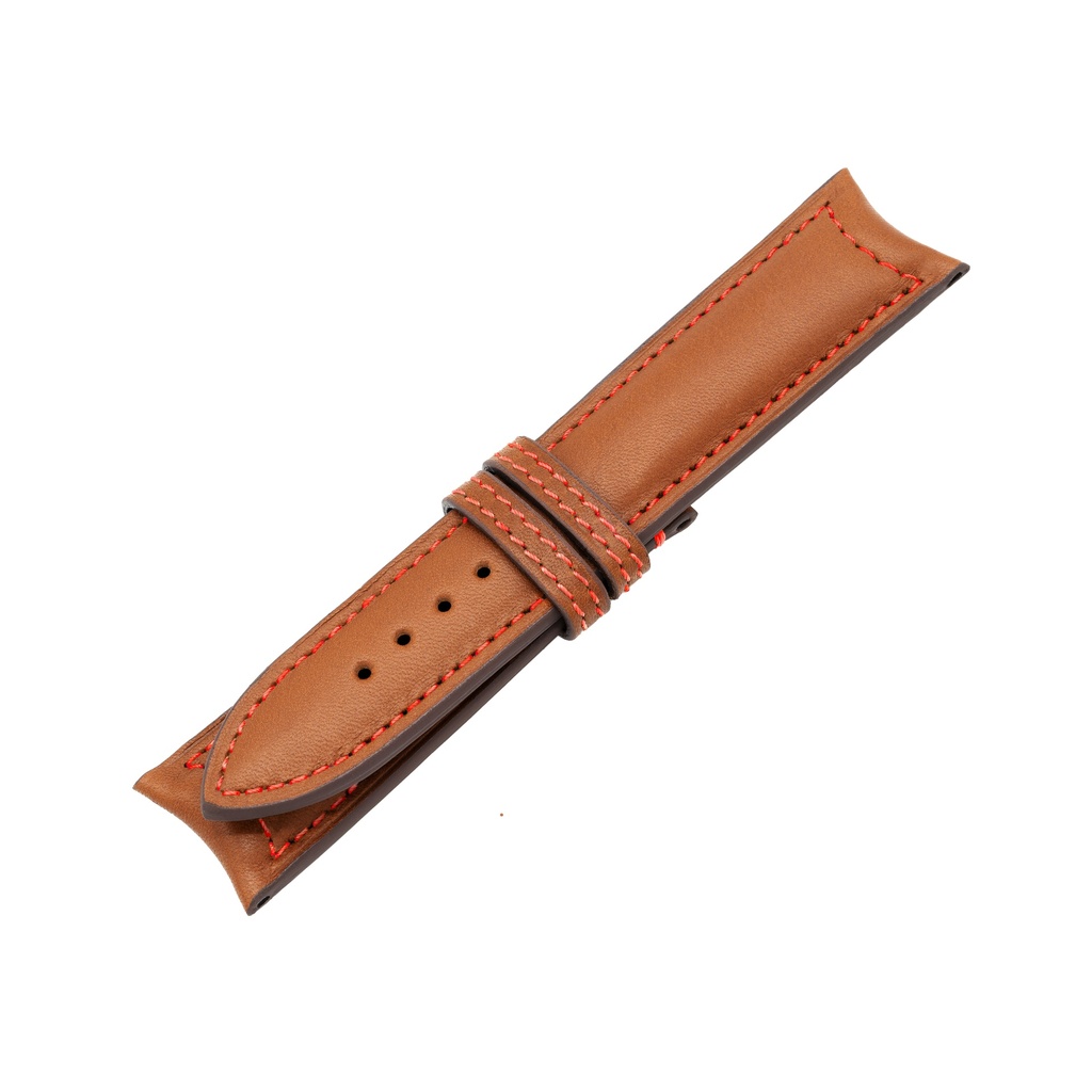 Classic Leather Cognac Strap,  Stitching Red