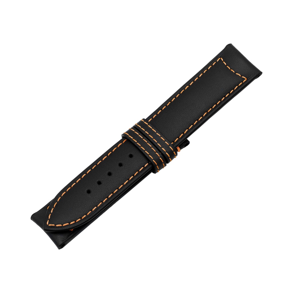 Classic Leather Black Strap,  Stitching Orange