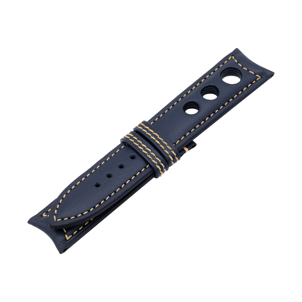 Rally Leather Blue Marine Strap,  Stitching Bronze