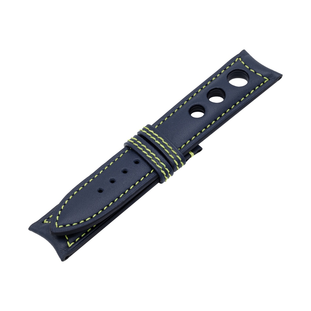 Rally Leather Blue Marine Strap,  Stitching Green Light