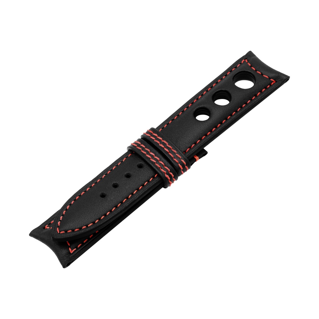 Rally Leather Black Strap,  Stitching Red