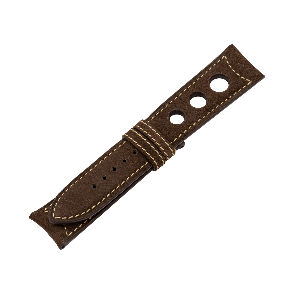 Rally Nubuck Brown Chocolate Strap,  Stitching Bronze