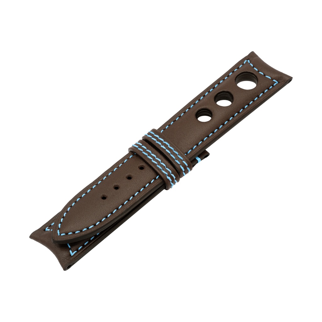 Rally Leather Brown Chocolate Strap,  Stitching Blue Light