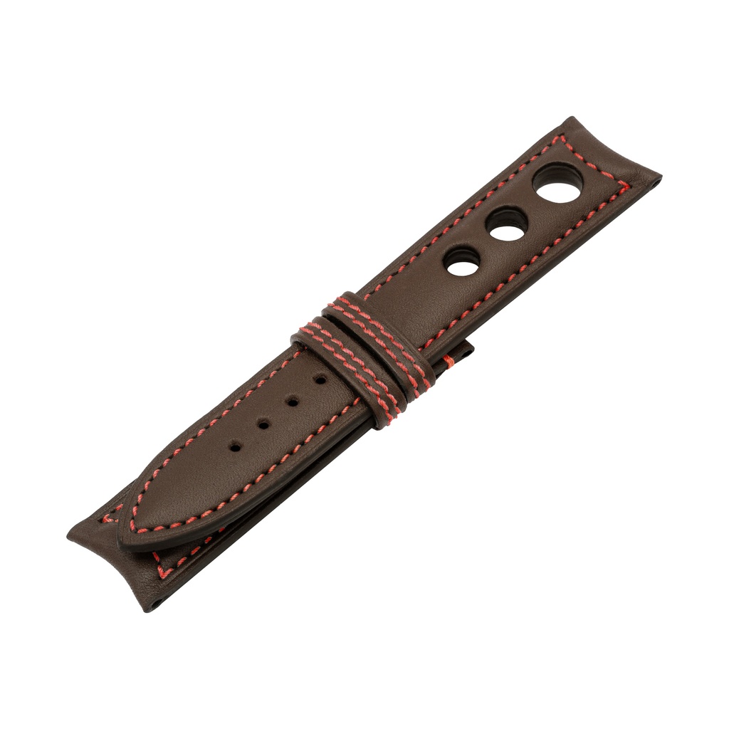 Rally Leather Brown Chocolate Strap,  Stitching Red