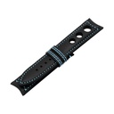 Rally Leather Black Strap,  Stitching Blue Light