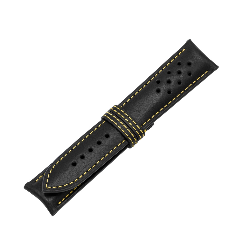 Vintage Leather Black Strap,  Stitching Yellow