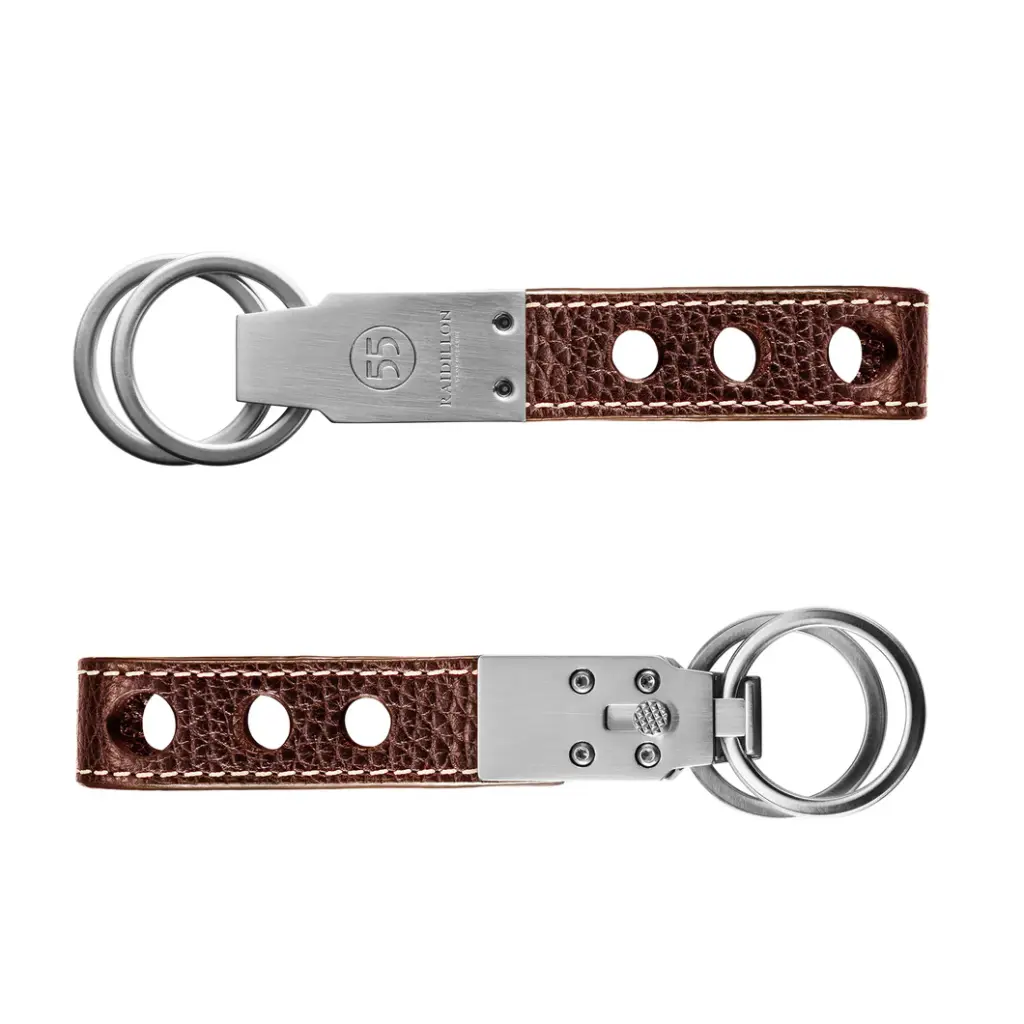 Grained Leather Key Ring : Brown - Natural