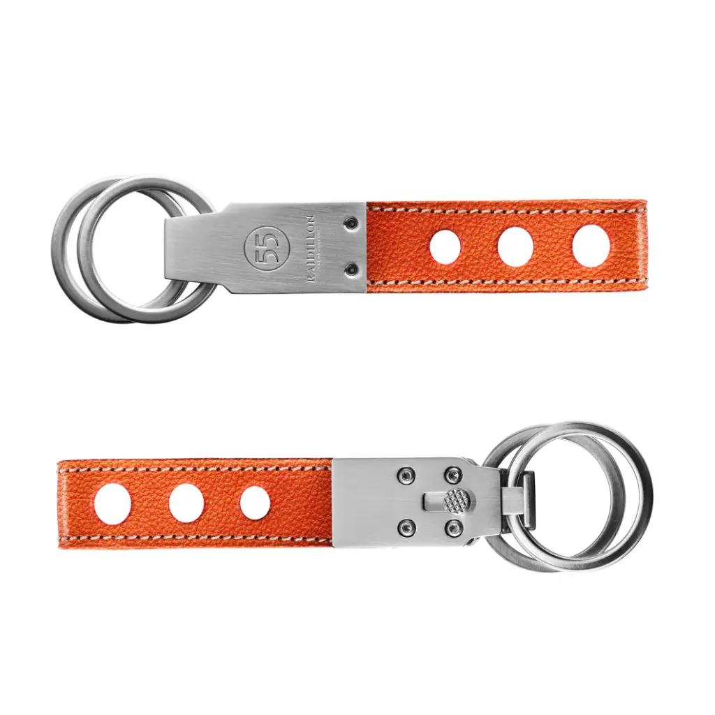 Grained Leather Key Ring : Orange - Natural