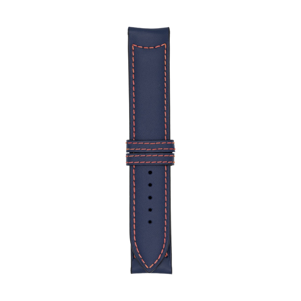 Classic Leather Blue Marine Strap,  Stitching Red