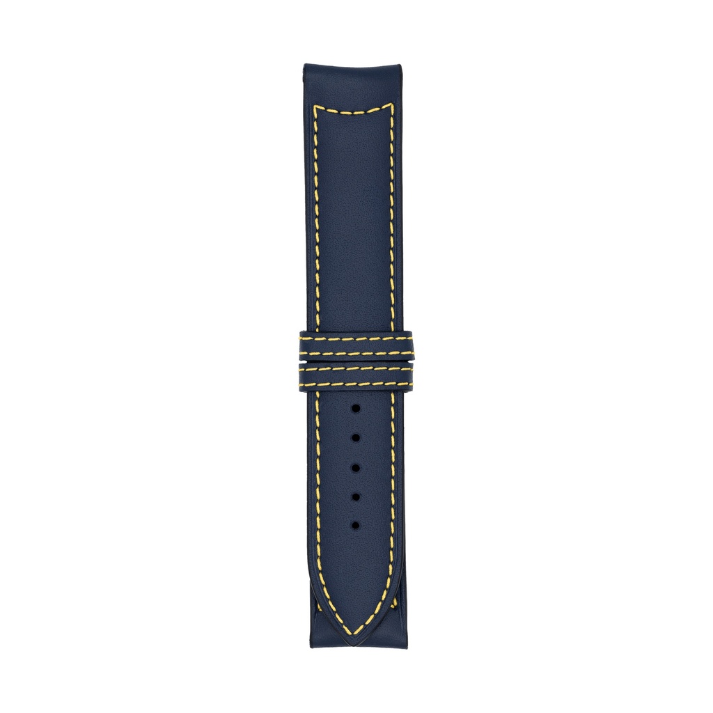 Classic Leather Blue Marine Strap,  Stitching Yellow