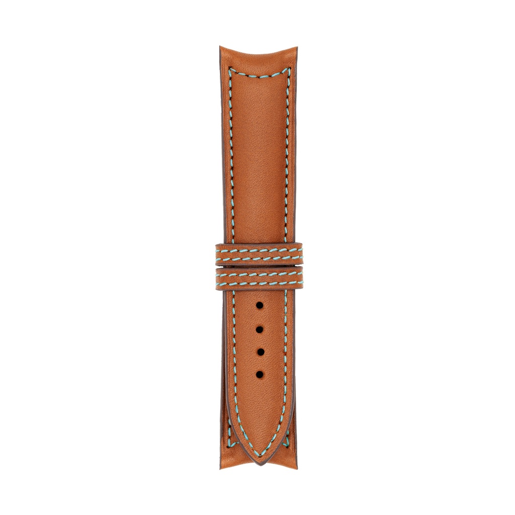 Classic Leather Cognac Strap,  Stitching Blue Light