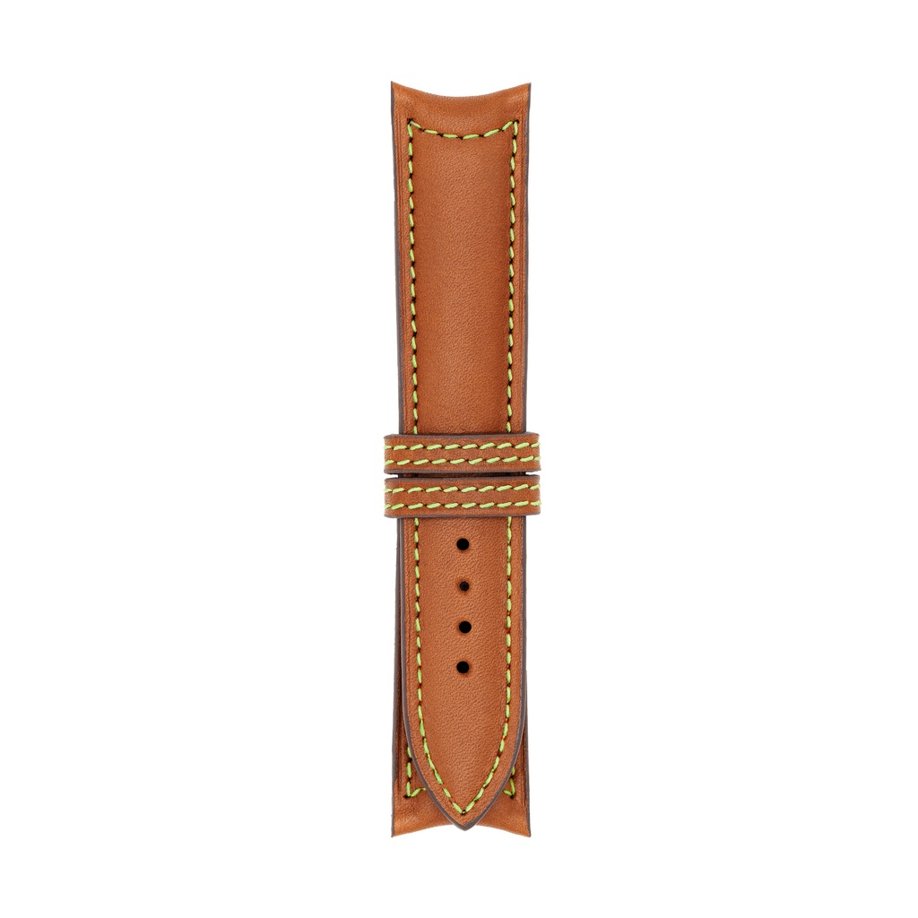 Classic Leather Cognac Strap,  Stitching Green Light