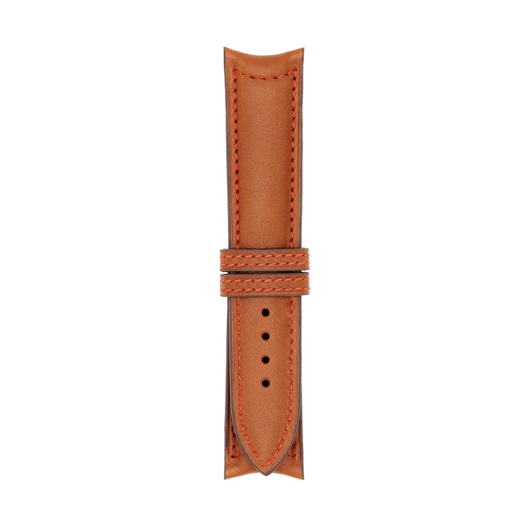 Classic Leather Cognac Strap,  Stitching Red