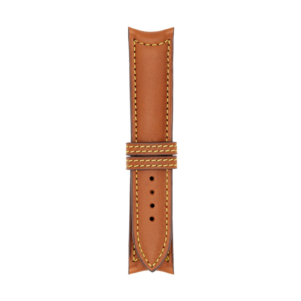 Classic Leather Cognac Strap,  Stitching Yellow