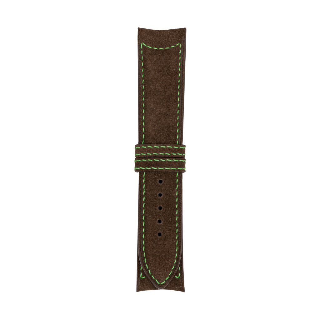 Classic Nubuck Brown Chocolate Strap,  Stitching Green