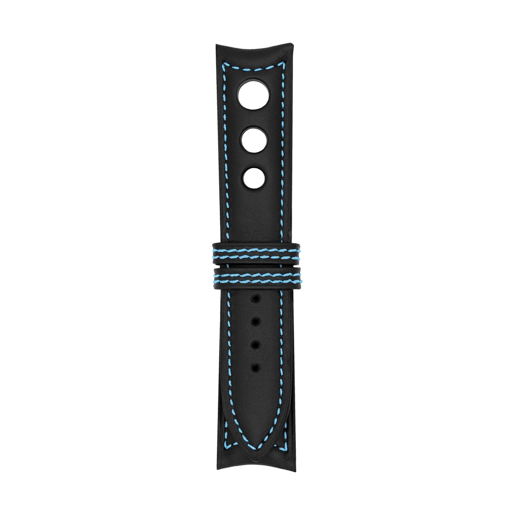 Rally Leather Black Strap,  Stitching Blue Light