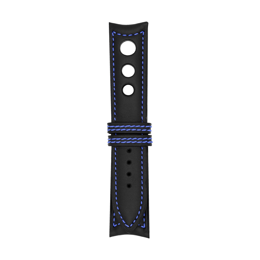 Rally Leather Black Strap,  Stitching Blue