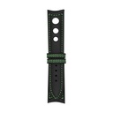 Rally Leather Black Strap,  Stitching Green