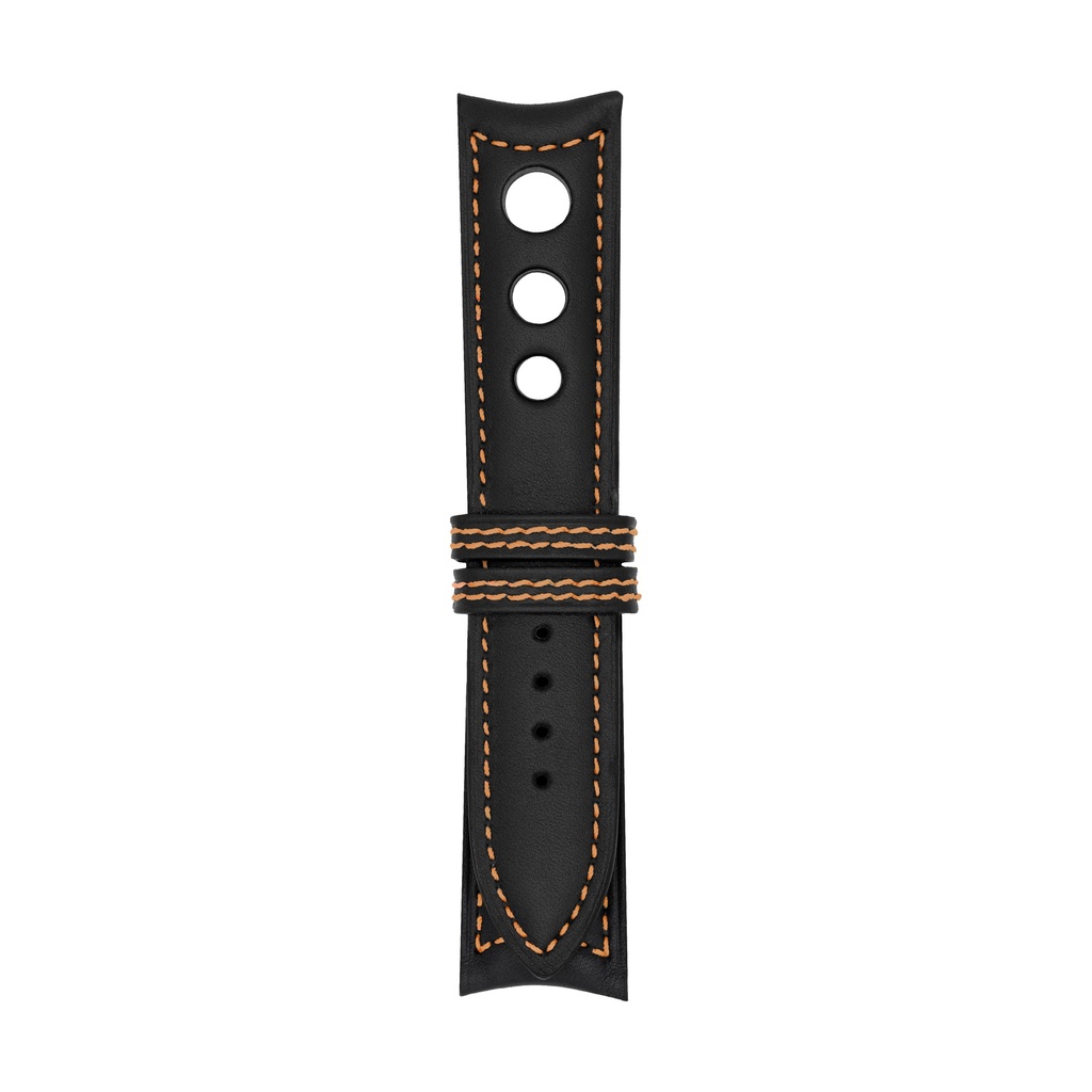 Rally Leather Black Strap,  Stitching Orange