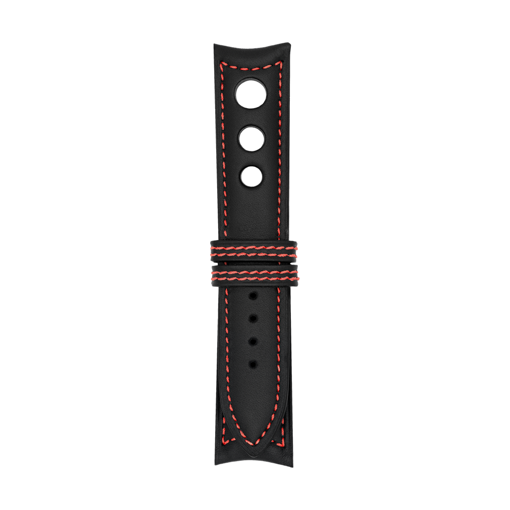 Rally Leather Black Strap,  Stitching Red