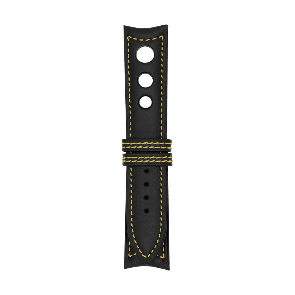 Rally Leather Black Strap,  Stitching Yellow