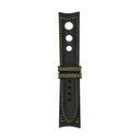 Rally Leather Black Strap,  Stitching Yellow