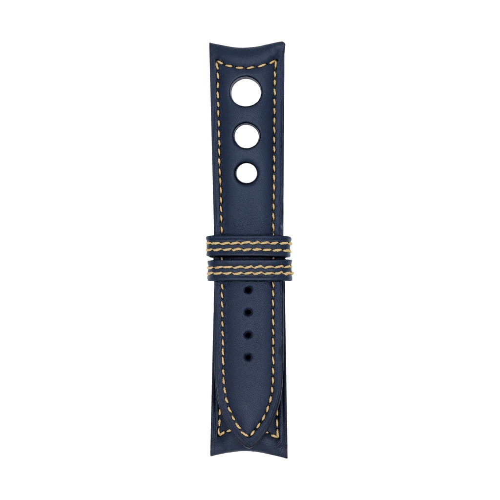 Rally Leather Blue Marine Strap,  Stitching Bronze