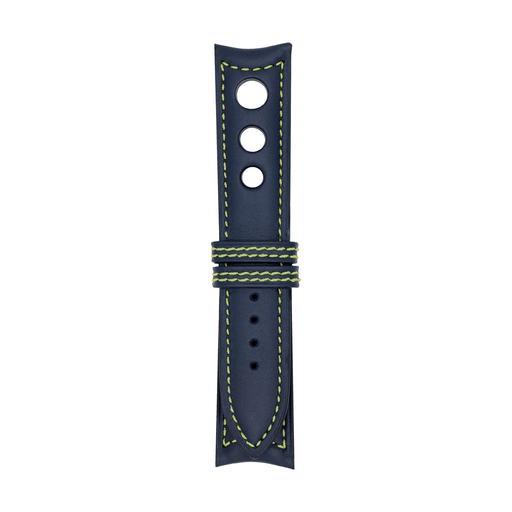 Rally Leather Blue Marine Strap,  Stitching Green Light