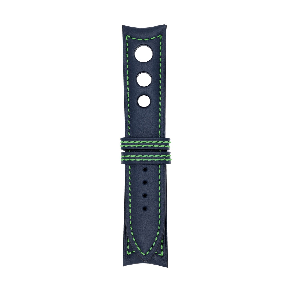 Rally Leather Blue Marine Strap,  Stitching Green