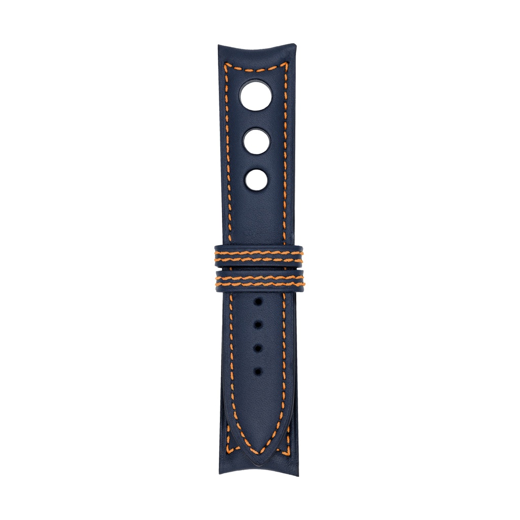 Rally Leather Blue Marine Strap,  Stitching Orange