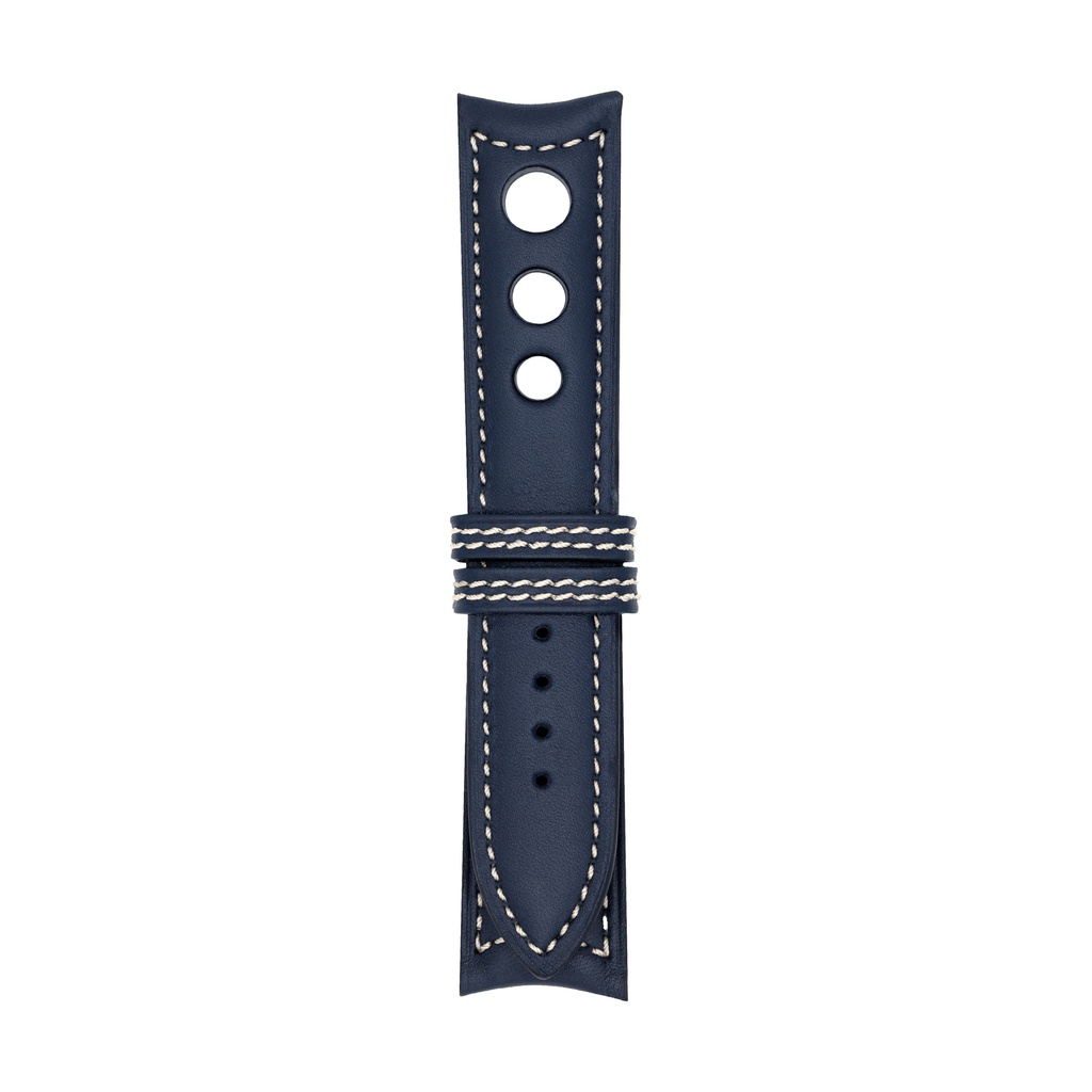 Rally Leather Blue Marine Strap -  Stitching White