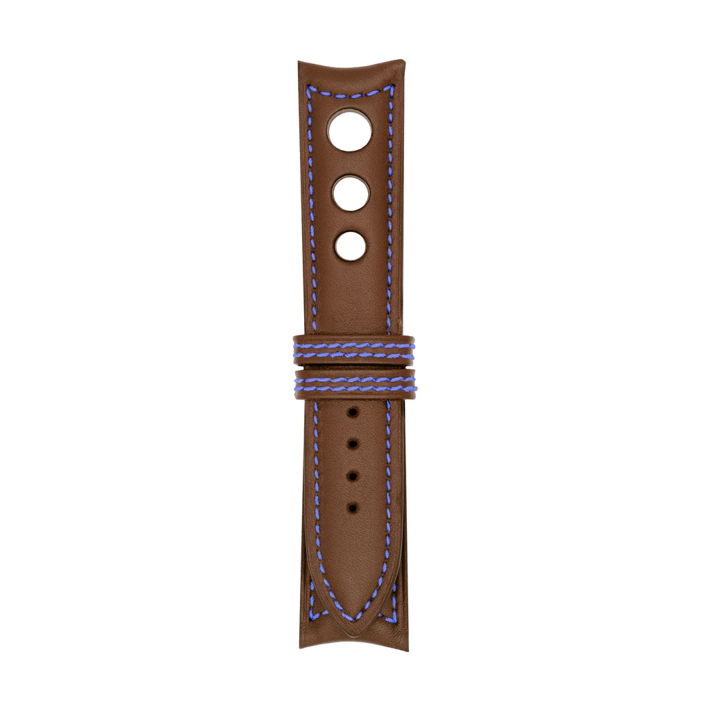 Rally Leather Brown Chestnut Strap,  Stitching Blue