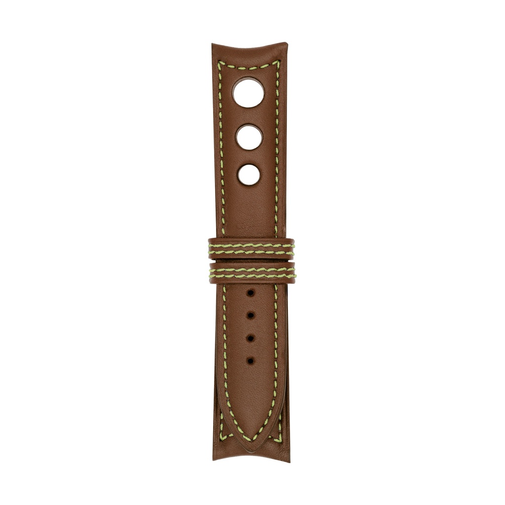 Rally Leather Brown Chestnut Strap,  Stitching Green Light