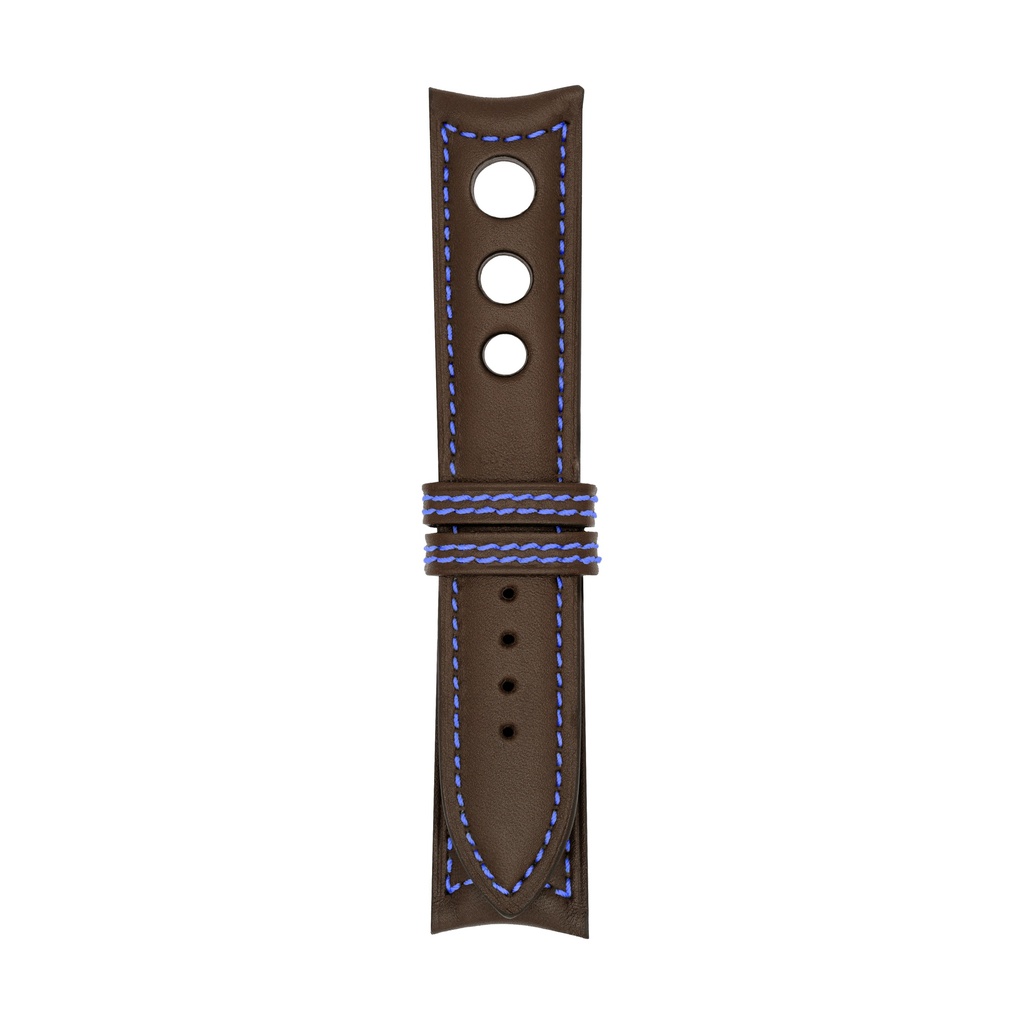 Rally Leather Brown Chocolate Strap,  Stitching Blue