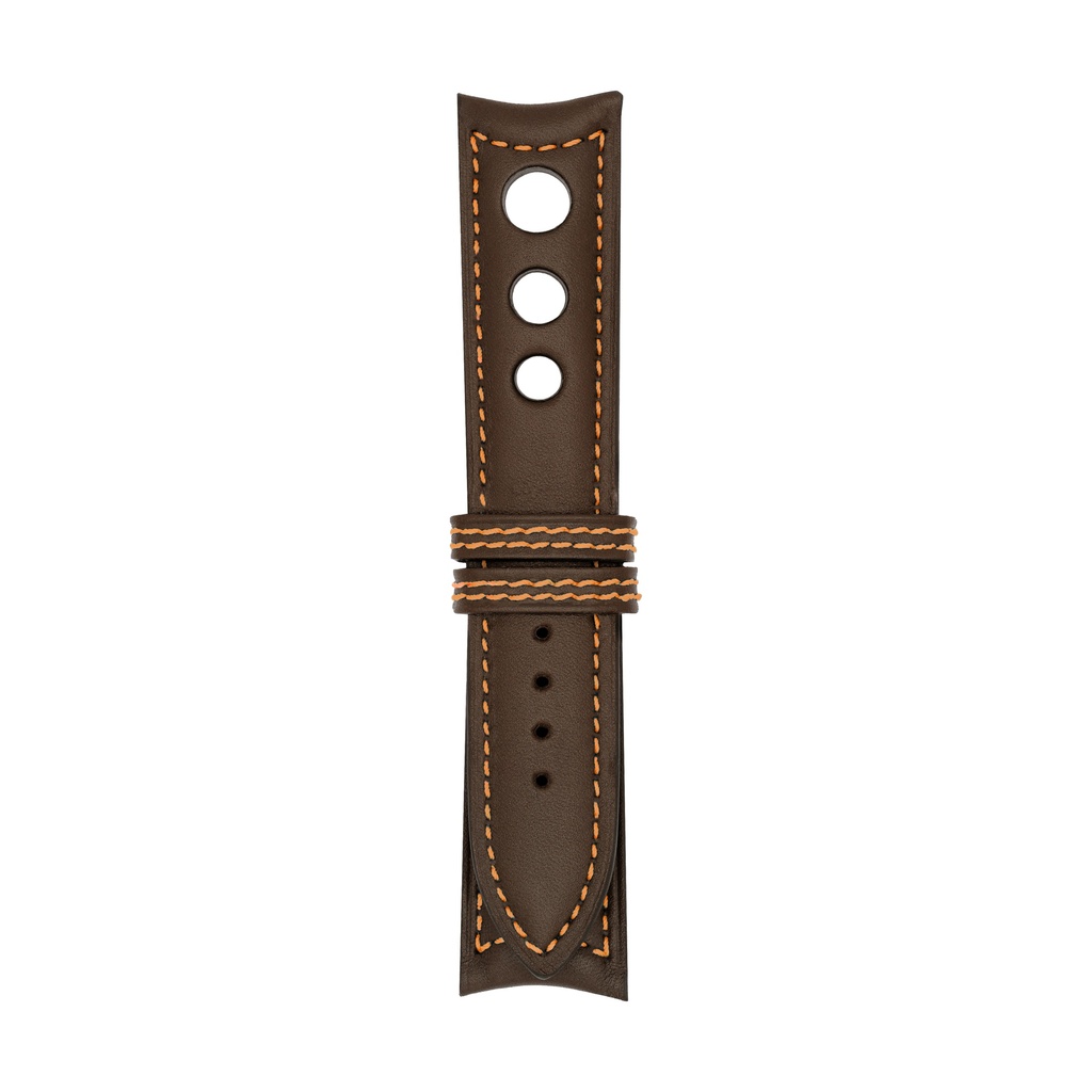 Rally Leather Brown Chocolate Strap,  Stitching Orange