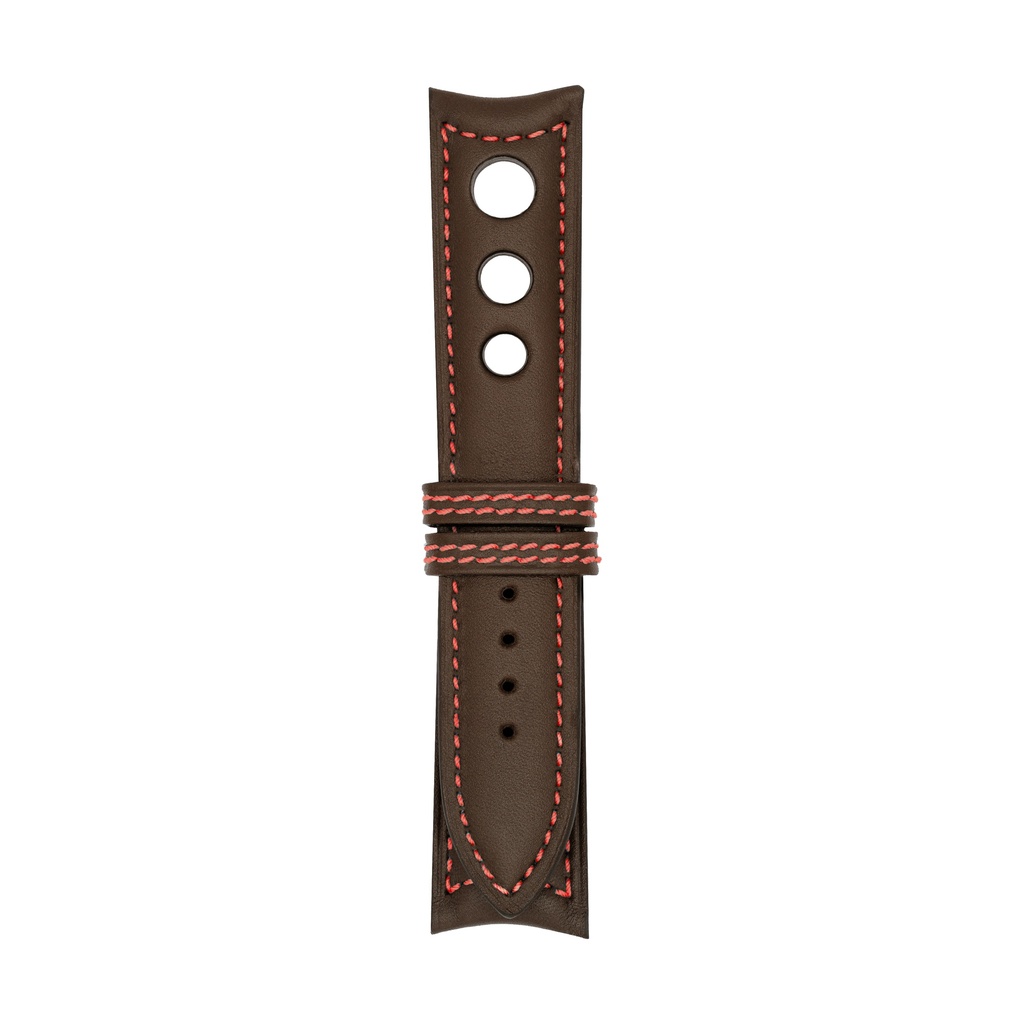 Rally Leather Brown Chocolate Strap,  Stitching Red