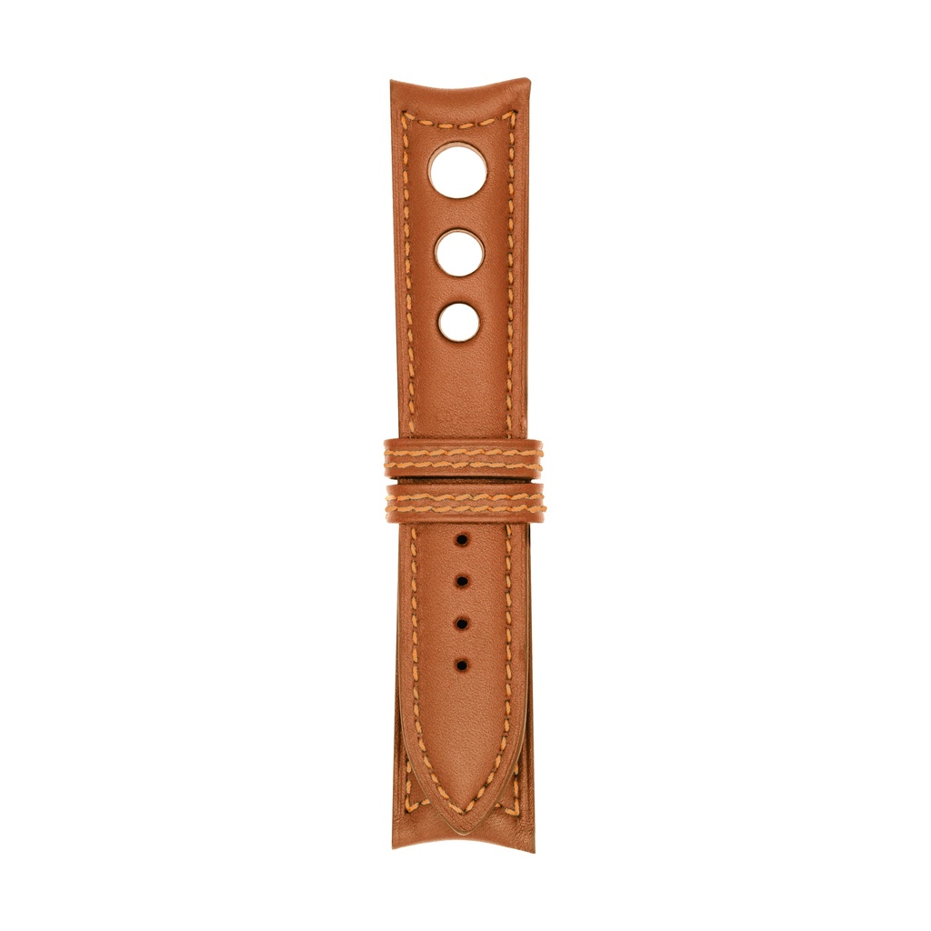 Rally Leather Cognac Strap,  Stitching Orange