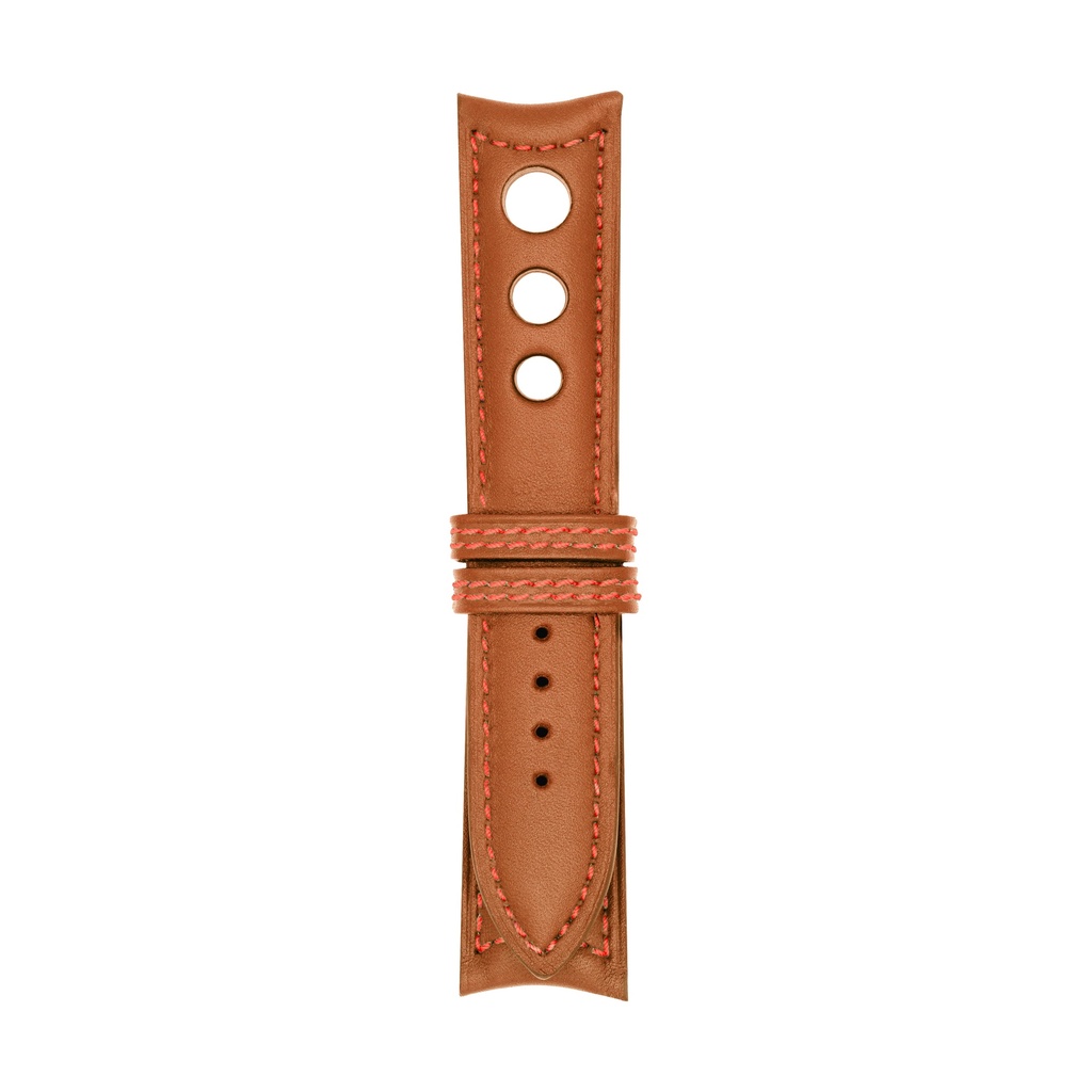 Rally Leather Cognac Strap,  Stitching Red