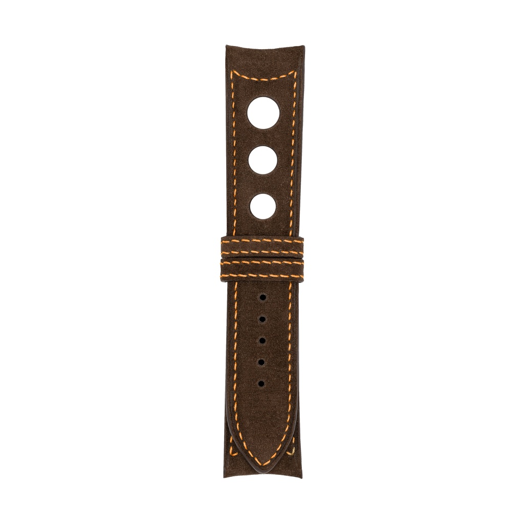 Rally Nubuck Brown Chocolate Strap,  Stitching Orange