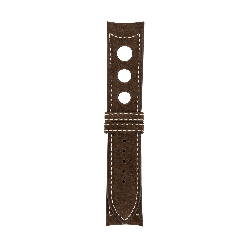 Rally Nubuck Brown Chocolate Strap -  Stitching White