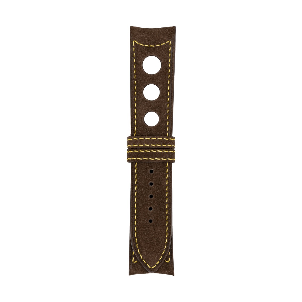 Rally Nubuck Brown Chocolate Strap -  Stitching Yellow