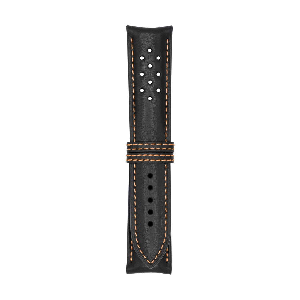 Vintage Leather Black Strap,  Stitching Orange