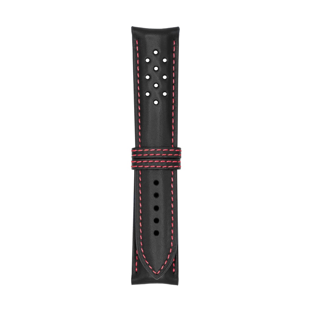 Vintage Leather Black Strap,  Stitching Red