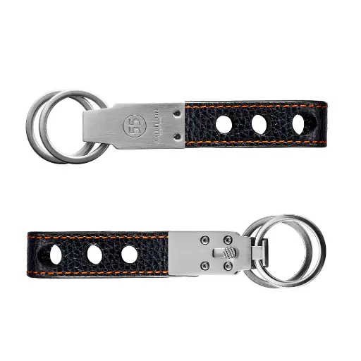 [KE-RIN-556] Grained Leather Key Ring : Black - Orange