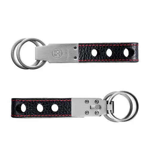 [KE-RIN-555] Grained Leather Key Ring : Black - Red