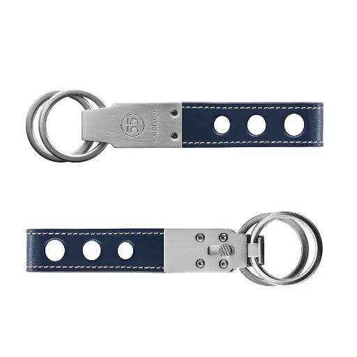 [KE-RIN-557] Smooth Leather Key Ring : Blue Navy - Natural