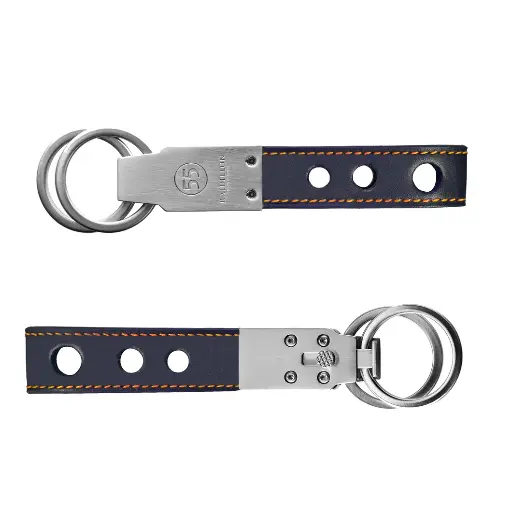 [KE-RIN-563] Smooth Leather Key Ring : Petrol Blue - Orange