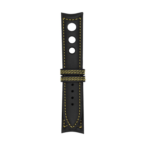 Rally Leather Black Strap,  Stitching Yellow