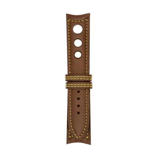 Rally Leather Brown Chestnut Strap,  Stitching Yellow